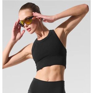 Alo Black Seamless Delight High Neck Tank/Sports Bra